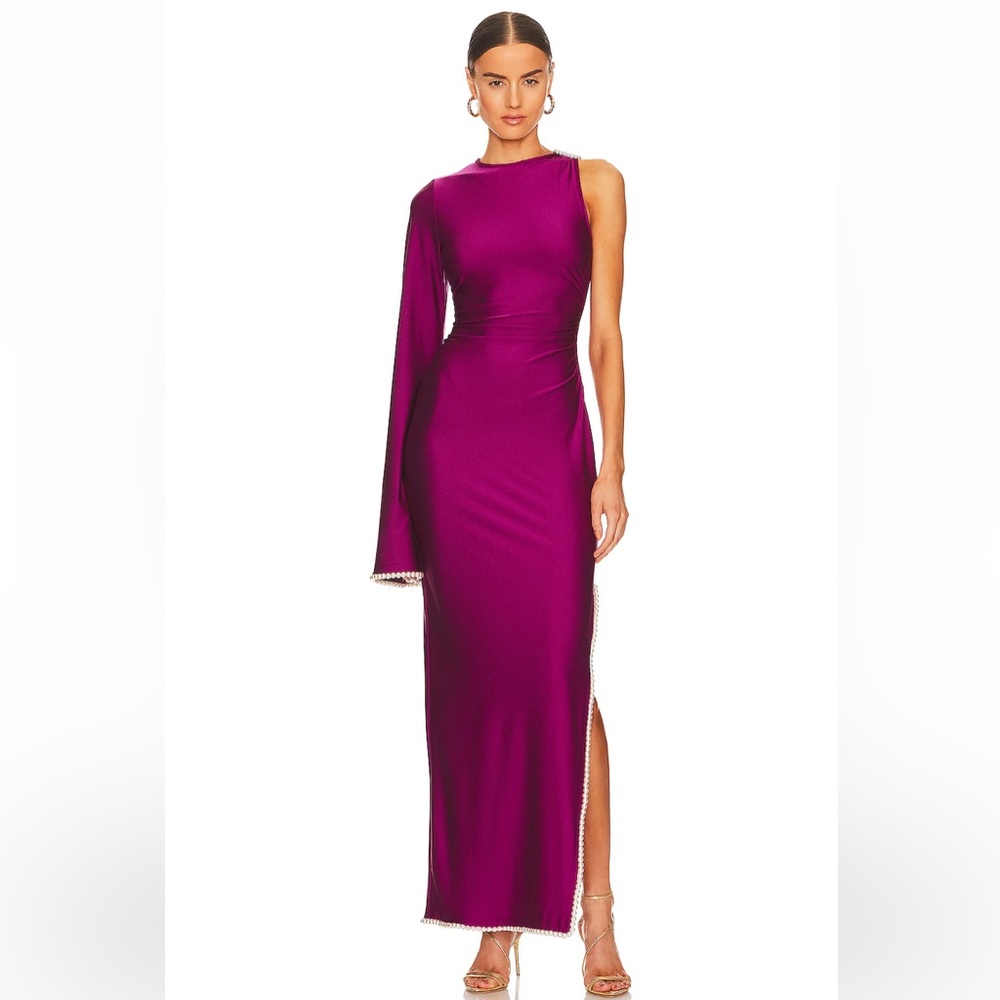 REVOLVE Khriya Pearl Trim Maxi Dress in Cranberry - Picture 1 of 6